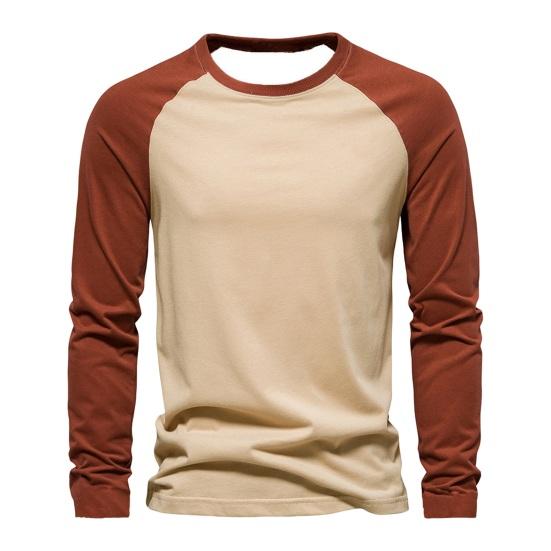 Autumn Winter Men Bottoming Top Slim Fit Patchwork O Neck Pullover Stretchy Long Sleeves