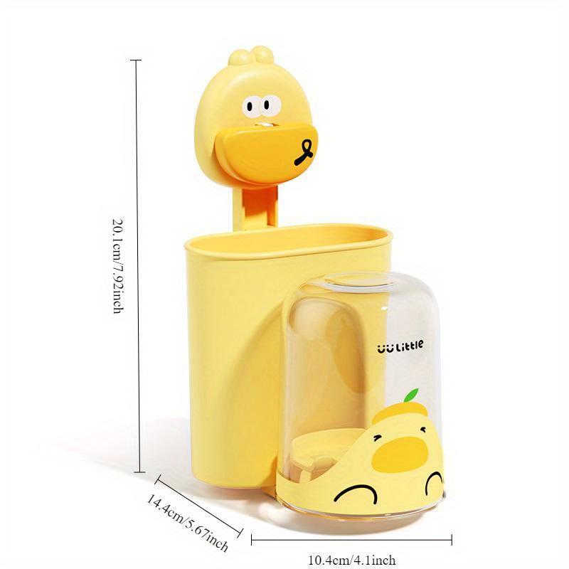 Cartoon Suction Cup Toothbrush Storage Rack, No Punching Wall Mounted Toothpaste Cup Holder, Bathroom Mouthwash Cup, Cute