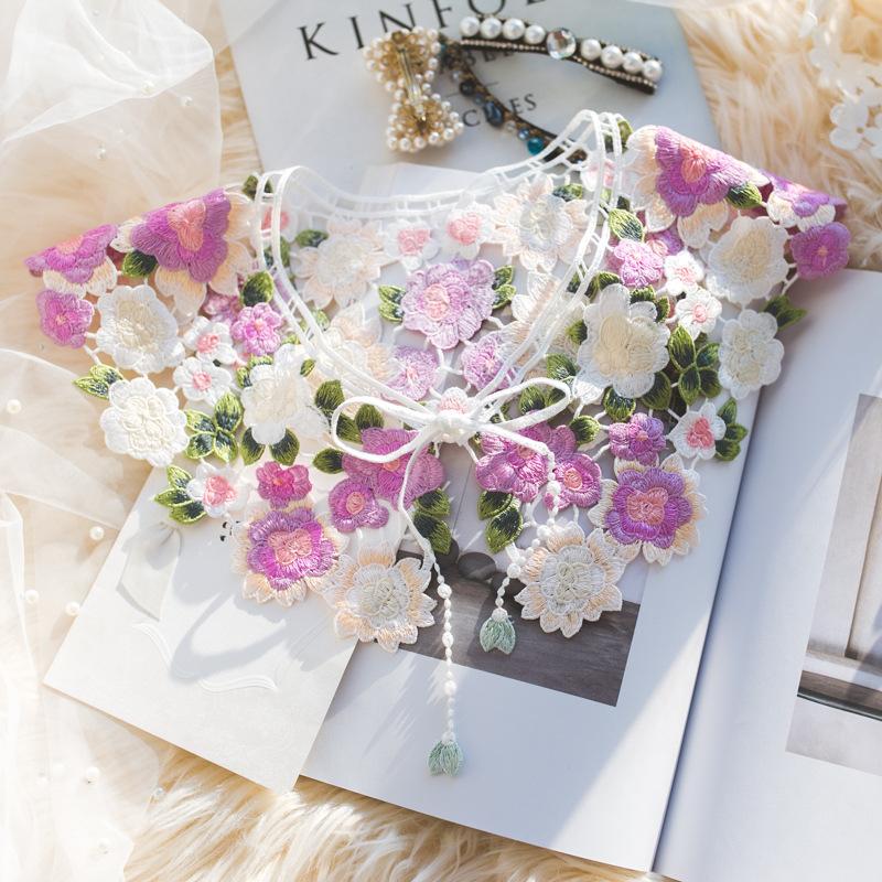 Fashion Women Girls Lolita Doll Shawl Fake Collar Embroidery Necklace Lapel Blouse Shoulder Wrap Short Capelet False Collar