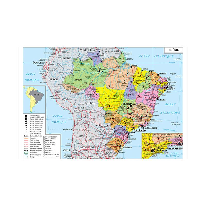 Французская серия карта фон ткань Бразилия административная карта холст живопись гостиная украшение дома детские школьные принадлежности