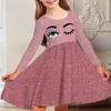 Spring Girl Casual 3D Charming Eyes Print Round Neck Long Sleeve Dress Kid Princess Dress for Christmas