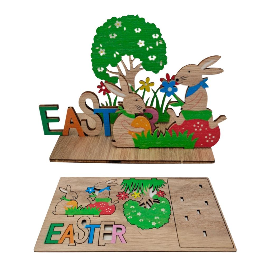 Wooden Easter Bunny Cute Style Home Ornaments Decorative Crafts