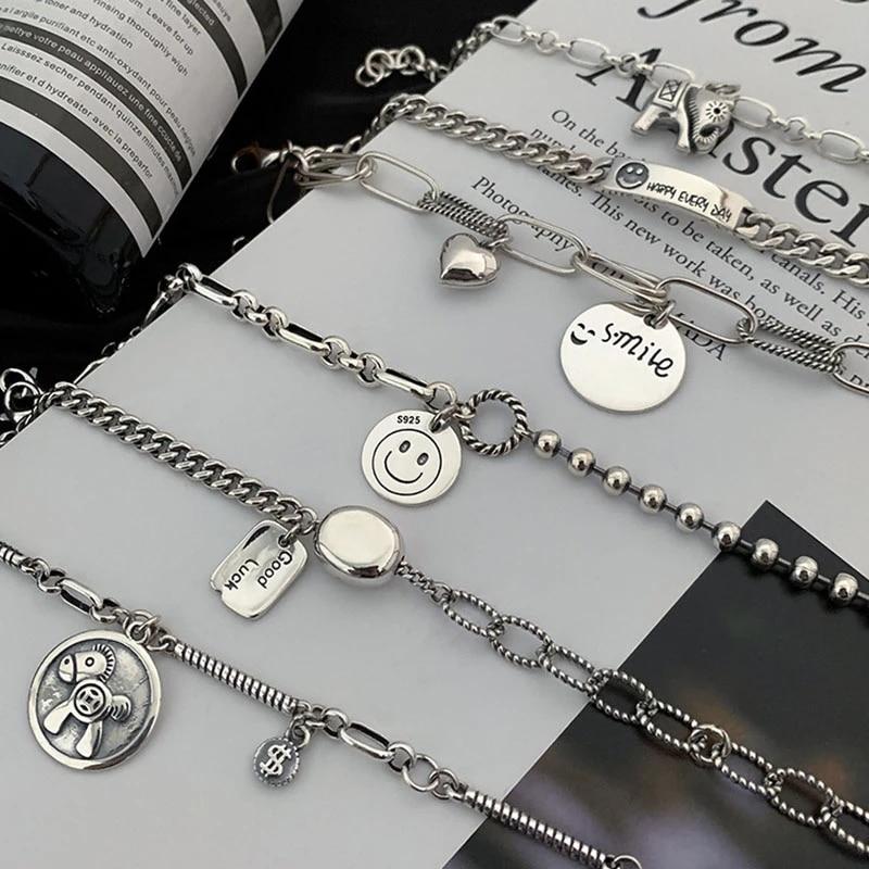 Новый регулируемый браслет-цепочка из стерлингового серебра 925 пробы и браслет для женщин, винтажные украшения ручной работы для вечеринок sl017