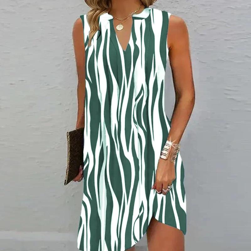 Women's Multi-color A-line Sleeveless Dress Summer V-neck Printed Casual Dresses