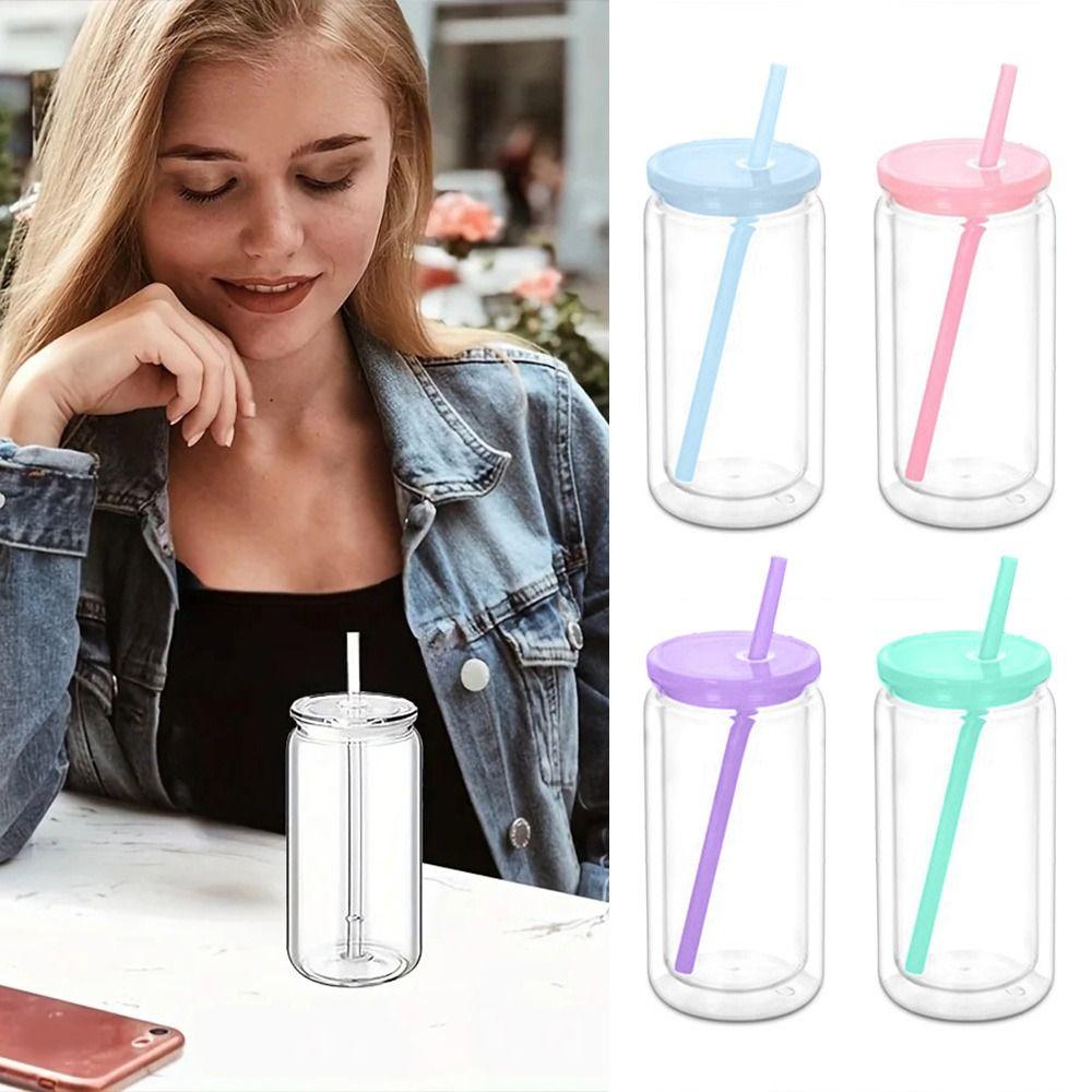 Creative 16oz Capacity Mason Jar Cups Break-Resistant Reusable Water Bottles Double Layers Snow Globe Tumbler Holiday Gifts