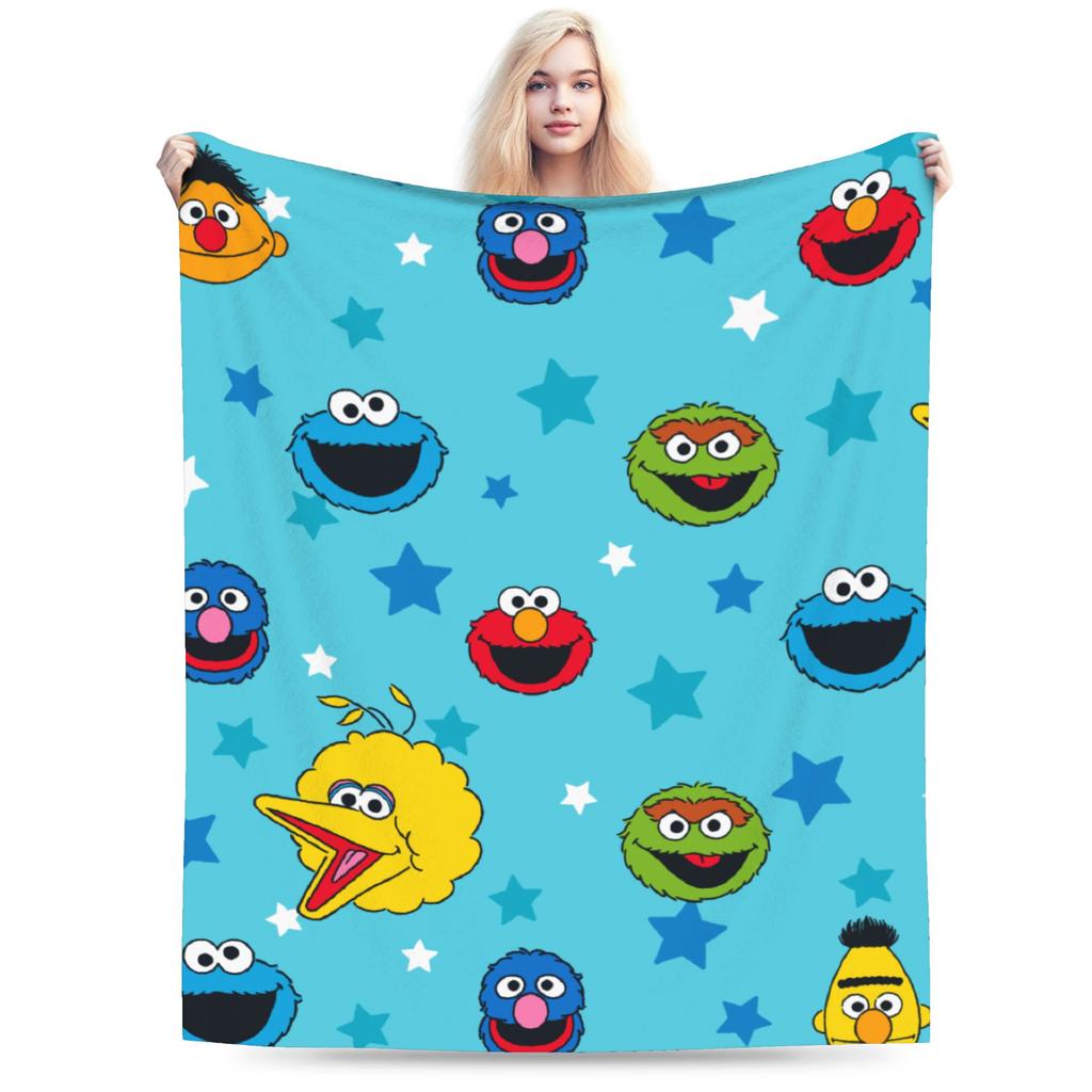 Sesame Street Tango Elmo & Grover Pattern Knitted Blanket Fleece  Warm Throw Blanket for Bed Bed Rug