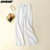 Dimanaf Plus Size 2022 New Women Linen Wide Leg Pants Summer Elastic Vintage Solid Loose Long Pants