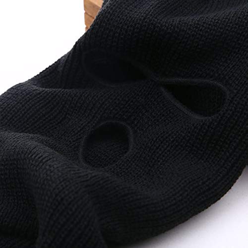 Kingsie 3-Hole Full Face Knit Face Mask, Winter Cold and Windproof, Warm Balaclava Neck Warmer for Men and Women, Cycling/Motorcycle (Black)