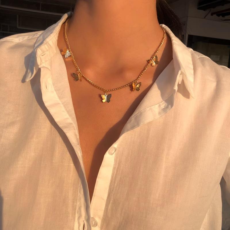 Gold Chain Butterfly Pendant Choker Necklace Women Statement Collares Bohemian Beach Party Jewelry Gift