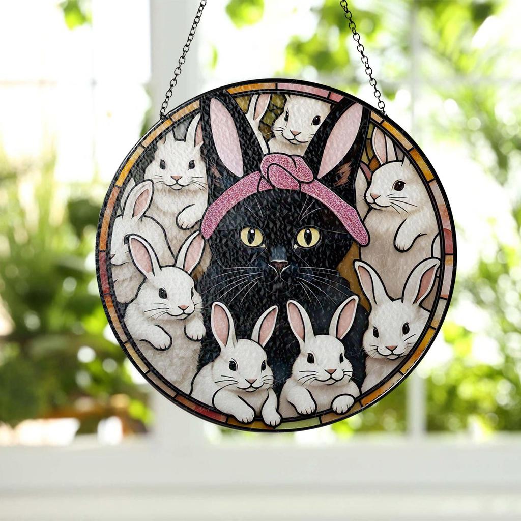 Bunny And Cat Suncatcher Ornament Acrylic Window Decoration. Creative Lighting Craft Pendant Home Decoration Hanging