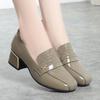 2025 Spring British Style Deep Mouth Block Heels Shoes Women Loafers Bright Leather Soft Leather Comfort Office Mom Shoes