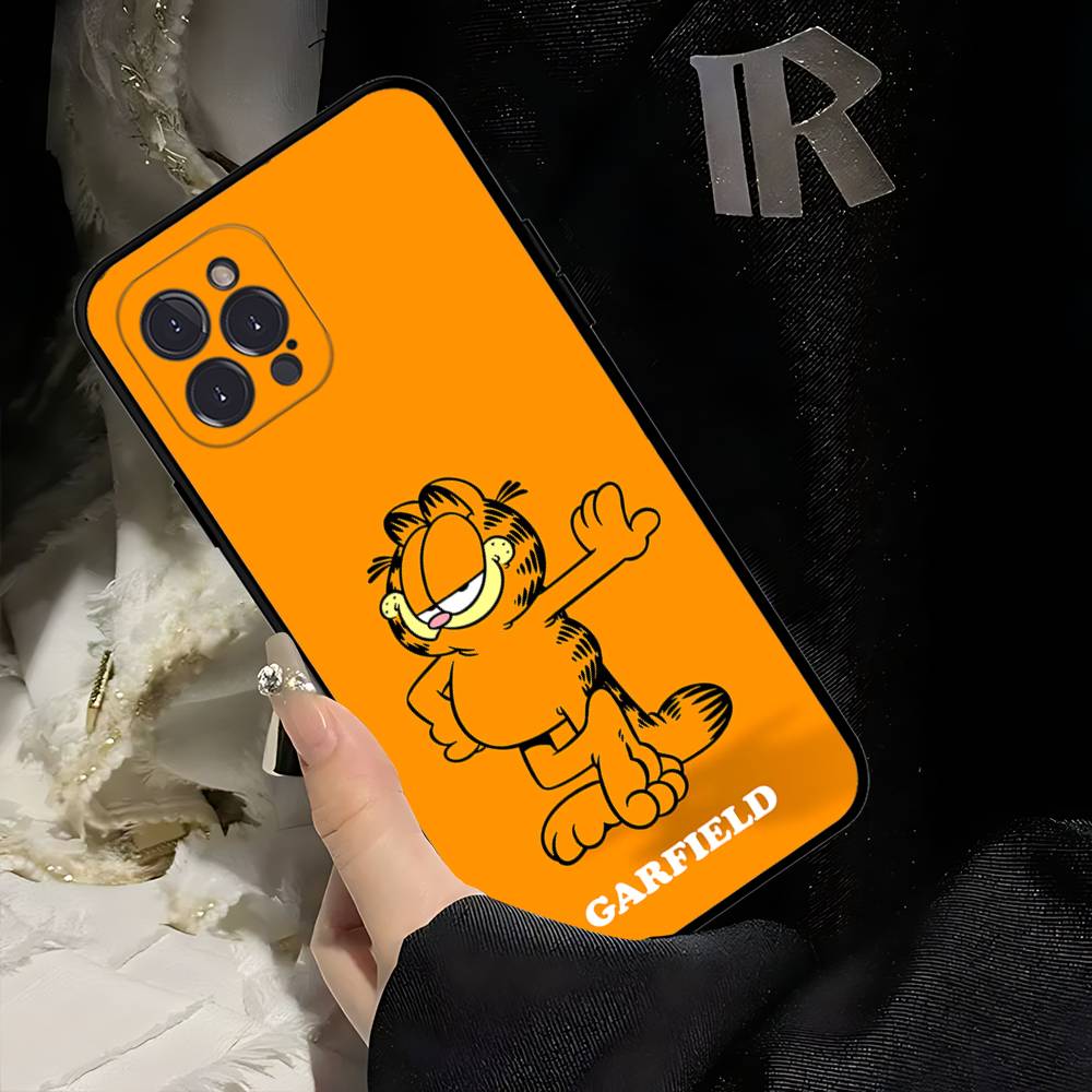 Cartoon G-Garfield Cat Phone Case For Iphone 17 16 15 14 13 12 11 Pro Max Plus Black Shell Cover Case