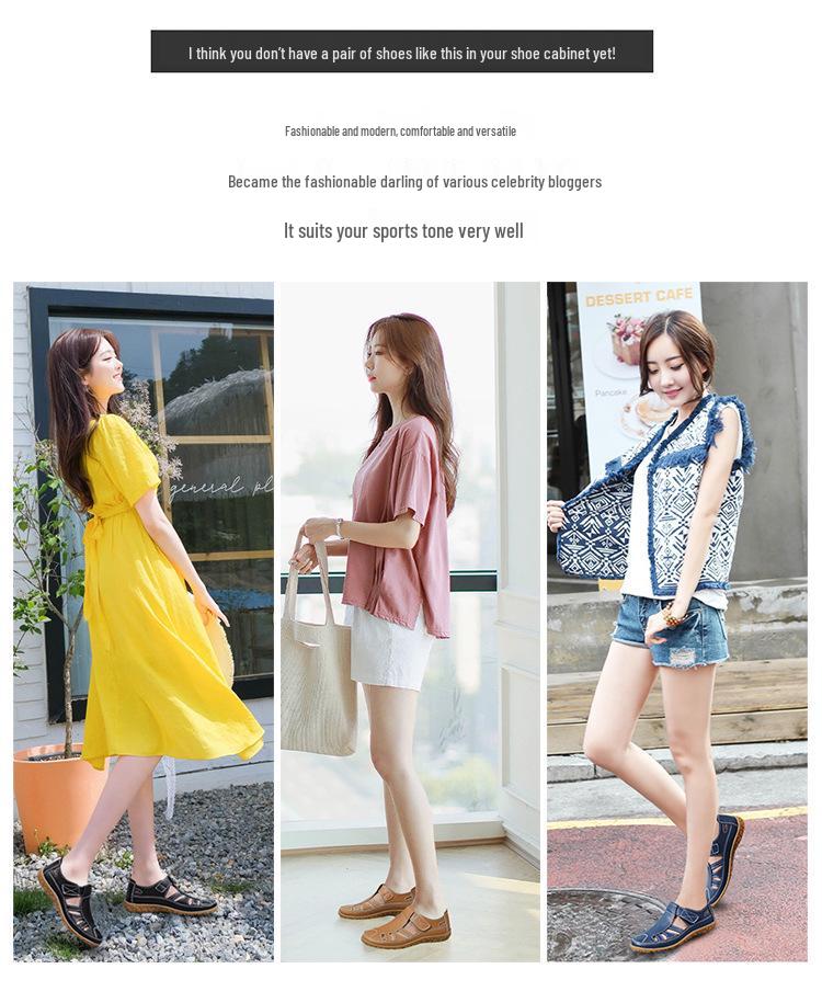 Летние Ретро Сандалии-липучки из Натуральной Коровьей Кожи Ручной Работы с Мягкой Подошвой