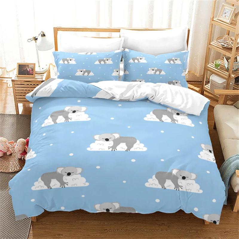 Cartoon Koala Duvet Cover Microfiber Cute Animal Print Queen King Size for Boys Girls Kids Room Decor