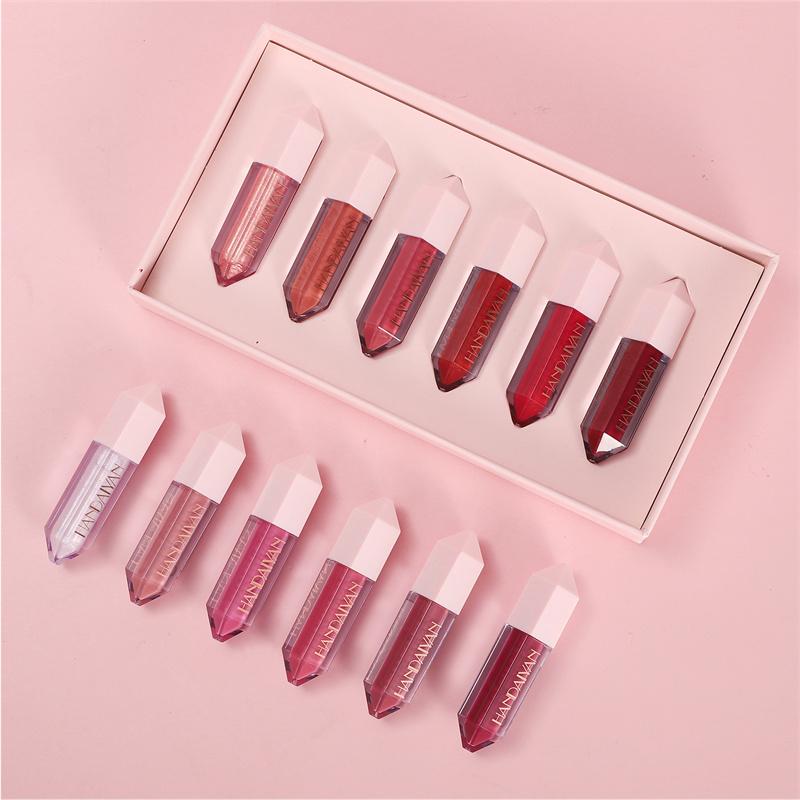 Набор из 6-цветных блесков для губ Diamond Lip Gloss Set Candy Color Pearl Sparkling Lip Gloss Стойкий антипригарный блеск для губ Cup Lip Gloss Set Gift Box