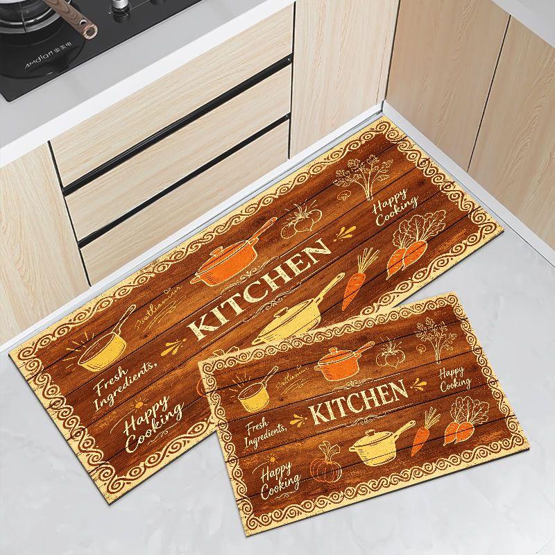 Eat Live Laugh Kitchen Mat Vintage Wood Grain Utensil Print Non Slip Oil Proof Runner Set Kitchen Floor Decor