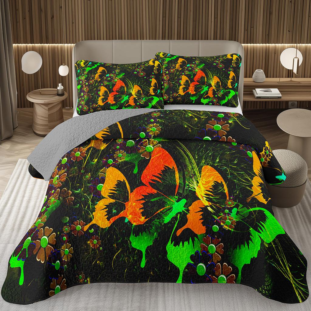 Покрывало с бабочками Твин/Квин/Кинг Акварельный ботанический цветочный стеганый двусторонний комплект постельного белья в стиле фэнтези