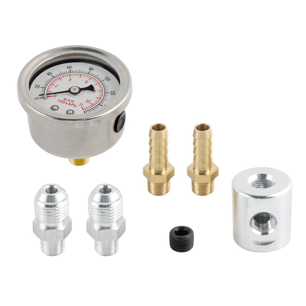 Универсальный 1/8Npt топливный манометр жидкостный полированный корпус 0-160Psi и комплект адаптеров для автомобильных систем впрыска топлива