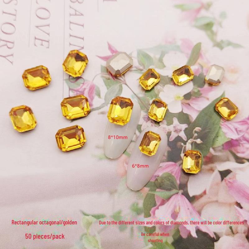 Прямоугольные восьмиугольные наклейки для дизайна ногтей - хрустальные стеклянные бриллианты и цветные сахарные камни
