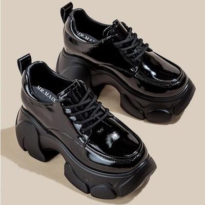 Кожаные туфли с внутренним увеличением высоты, женские туфли, туфли-муффины на платформе, высокие каблуки, туфли-лодочки в британском стиле, 10 см