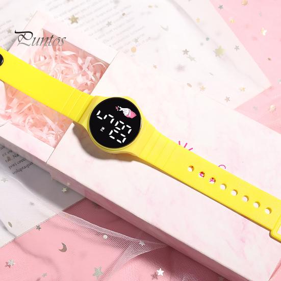 Electronic Watch Touchscreen LED Display Soft Band Round Life Waterproof Solid Color Kids Students Digital Watch Daily Wear