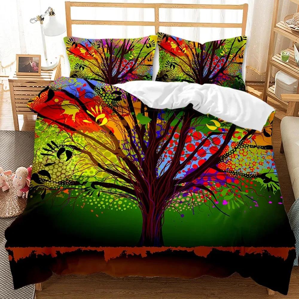 Nature Duvet Cover Psychedelic Tree of Life Gothic Background King Polyester Bedding Set Digital Print
