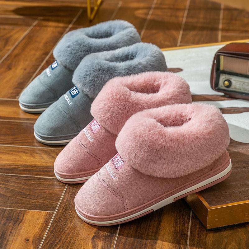 Мужская домашняя обувь из высококачественного хлопка на каблуке для осени/зимы, теплые парные тапочки для женщин