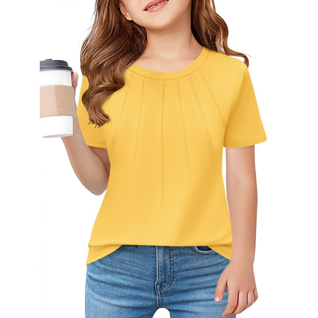 Children Fold A T-shirt Girl Summer Fashion Round Collar Jacket With Short Sleeves