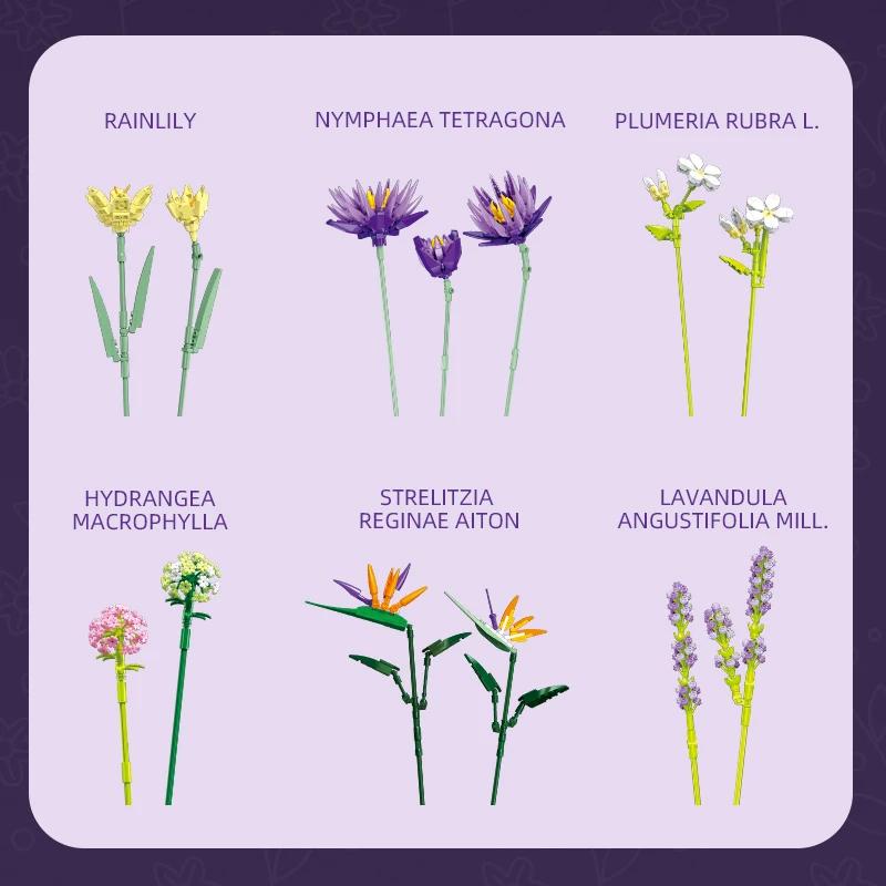 891 шт. романтический букет цветов, строительные блоки, вечные цветы, растения, сборные кирпичи, креативное украшение для рабочего стола, подарки для девочек, игрушки