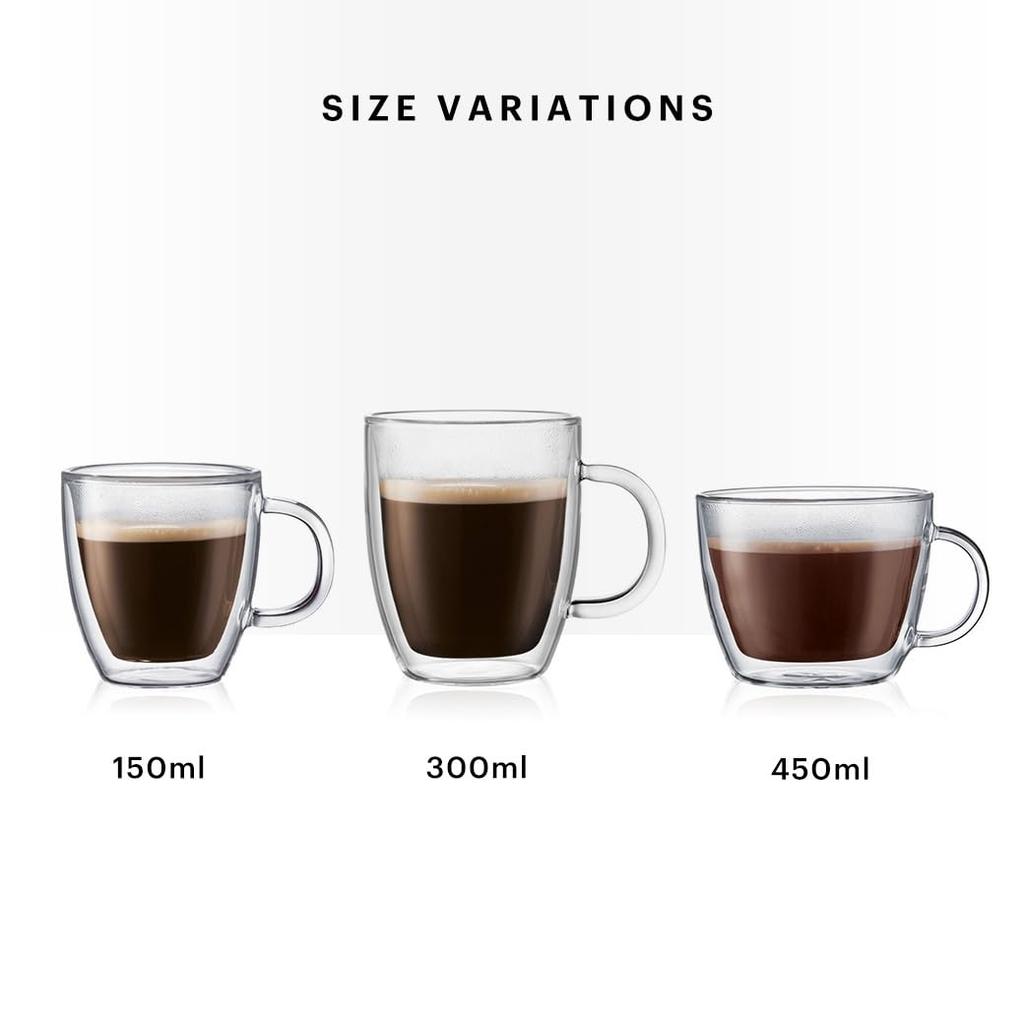 BODUM стеклянный стакан BISTRO Bistro кружка с двойными стенками 150 мл набор из 2 стаканов сохраняет тепло и холод двойные стенки термостойкое стекло безопасно для микроволновой печи