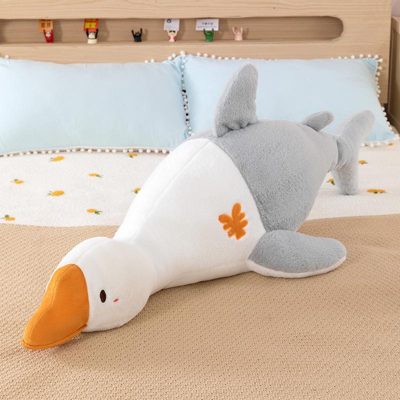 Creative Fish and Goose Throw Pillow Big White Goose Plush Toy for Male and Female Girlfriends Funny and Practical Throw Pillow Gift