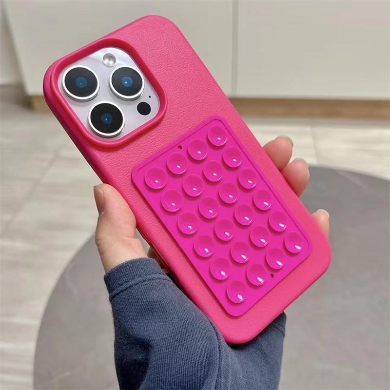 Роскошный 3D Стенд с присосками Чехол для телефона с узором личи для iPhone17 16 15 14 Plus 13 12 11 Pro Max XR X XS Мягкая противоударная крышка