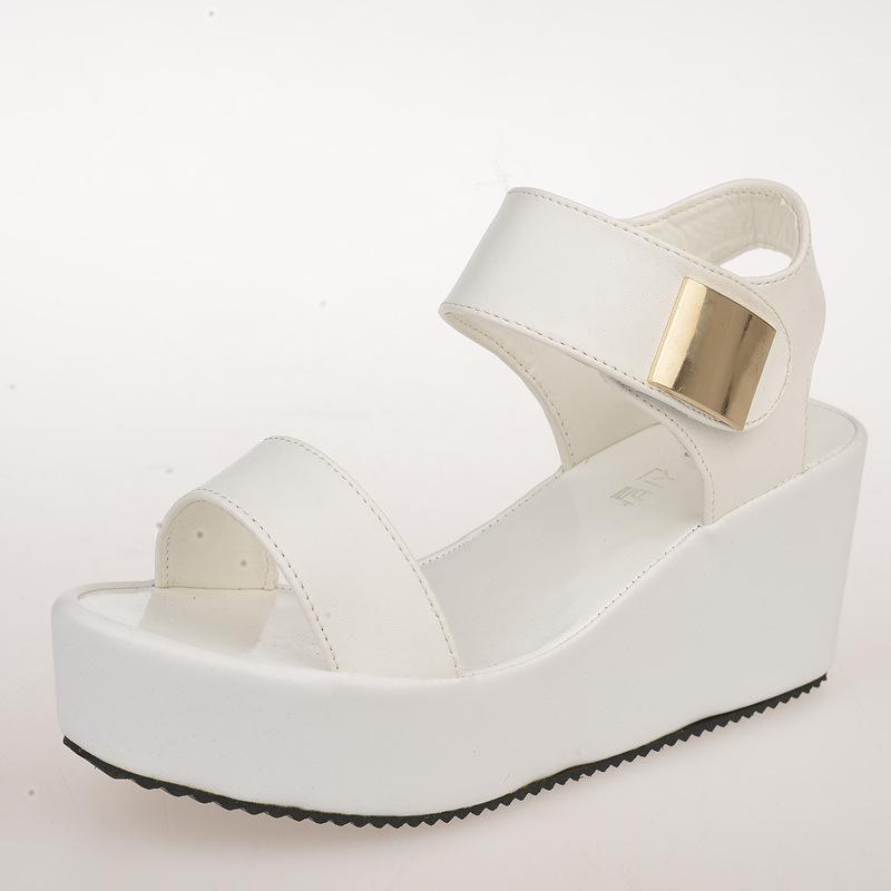 2025 лето новая корейская версия модные женские босоножки на платформе маффин высокий каблук танкетка рыбий рот римские туфли женские туфли