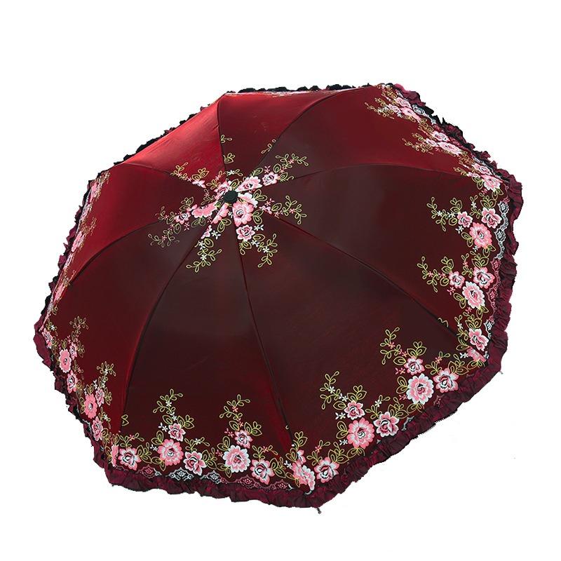 Sunscreen Uv Protection Parasol Female Summer Folding Small Portable Retro Sun Umbrella Weather Rain Umbrella