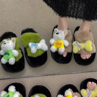 Модные и повседневные милые пушистые тапочки женские осень и зима 2025 лето новая обувь мягкие толстоподошвенные тапочки на перемычке