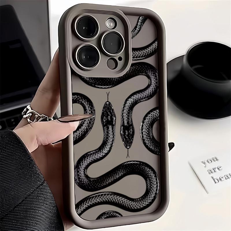 Black Snake Print Phone Case For iPhone 16 15 14 Pro Max 13 12 11 XS X XR 7 8 Plus SE 2022 Shockproof Candy Soft Silicone Cover