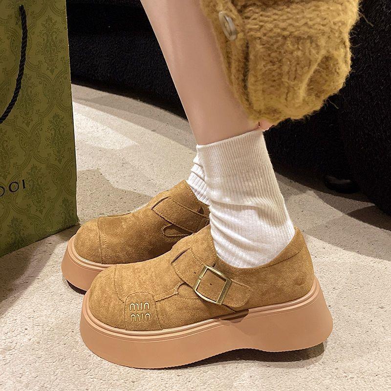 2024 New Popular Winter Pedal Small Fashionable Retro Loafers Muffin Platform Single Shoes Increase Height Outer Wear