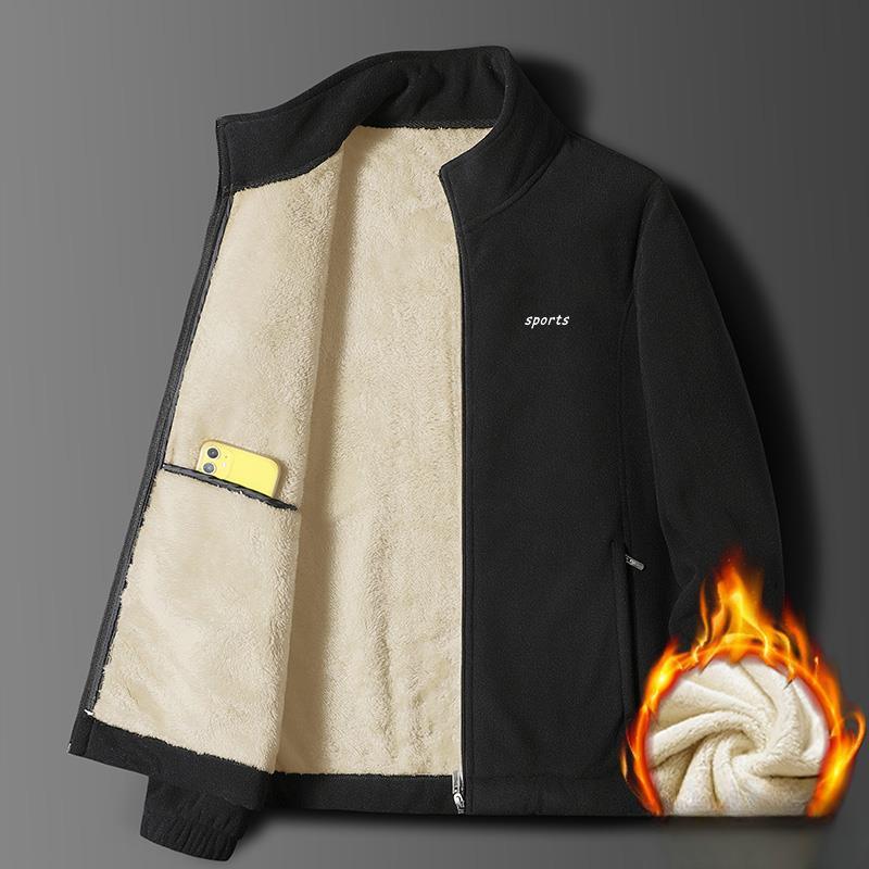 Флисовая куртка мужская куртка осень-зима воротник-стойка для мужчин среднего и пожилого возраста бархатный утолщенный кардиган большой размер хлопковое пальто для мужчин