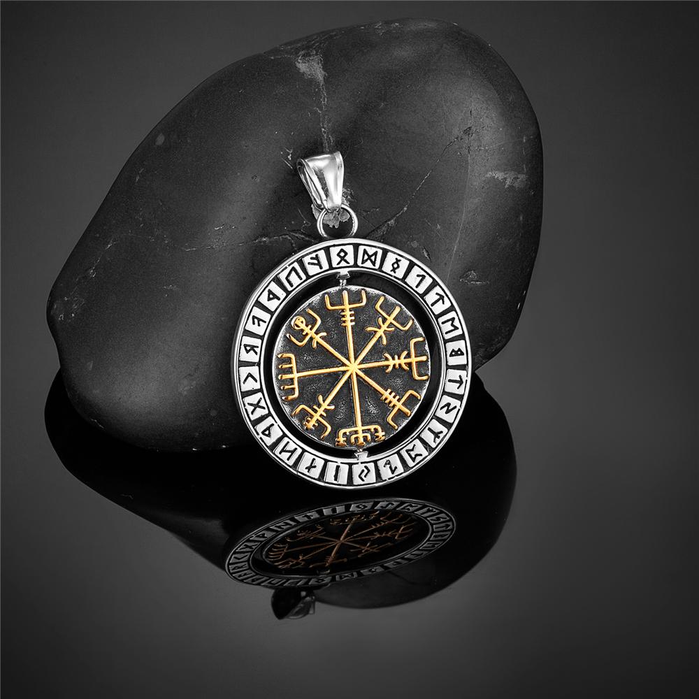 Вращение викингов руны компас ожерелья мужские скандинавские треугольники валькнут вегвизир амулет кулон из нержавеющей стали скандинавские украшения
