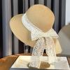 New Summer Ladies Elegant Straw Hat Travel Beach French Lace Pearl Sunshade Sun Hat Sun Hat