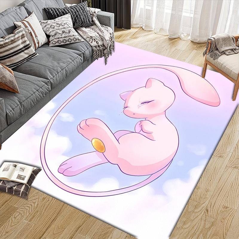 Mew Character Illustration Square Area Rug, Non-Slip Floor Mat for Bedroom, Perfect Gift for Mew Fans.chl
