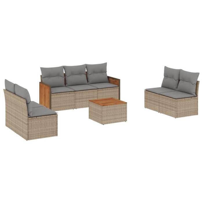 VidaXL Salon de Jardin avec Coussins 8 pcs, Canapés de Terrasse, Ensemble de Meubles de Patio, Mobilier d'Extérieur, Beige 3227564