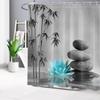 Шторка для душа Zen Spa Серая Бамбук Камень с Бирюзовой Водяной Лилией в Воде Шторка для Душа в Ванную Бирюзово-Серая Шторка для Ванной