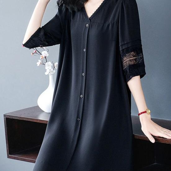 Летнее женское платье размера плюс с V-образным вырезом, свободные половинки рукавов, сплошной цвет, ажурное кружево, однобортное платье длиной до колена, плюс размер, трапециевидное платье миди