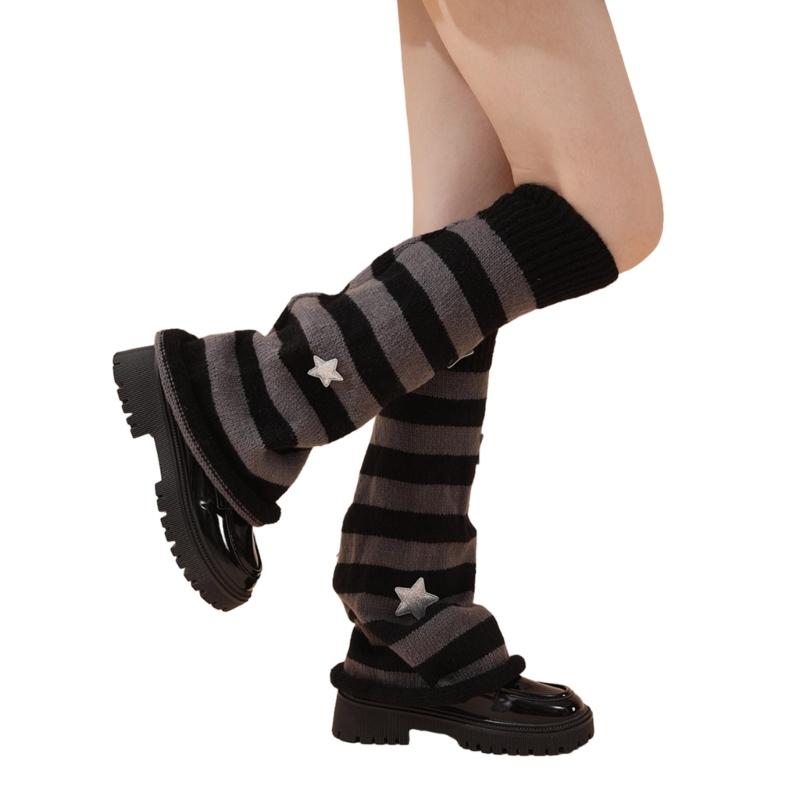 Гетры для женщин и девочек, японский стиль, гетры в стиле Лолиты, вязаные длинные носки со звездами, готические чулки в стиле Харадзюку