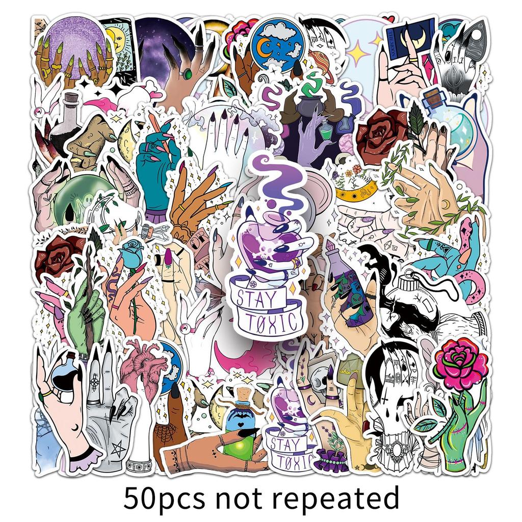50 Magic Witch Hand Graffiti Stickers Personalized Creative Decorative Mobile Phone Case Skateboard Water Cup Stickers