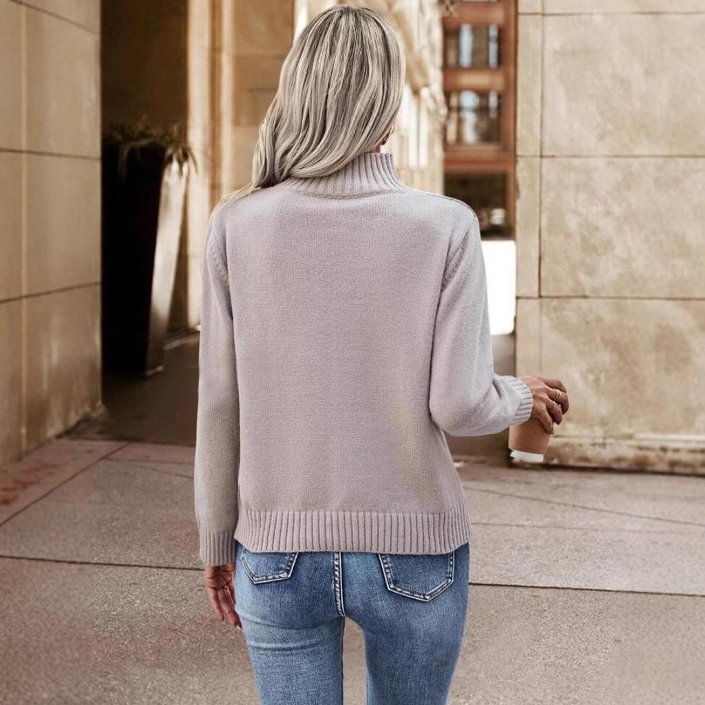 Женская мода повседневная осень-зима однотонный принт длинный рукав высокий ворот свитера