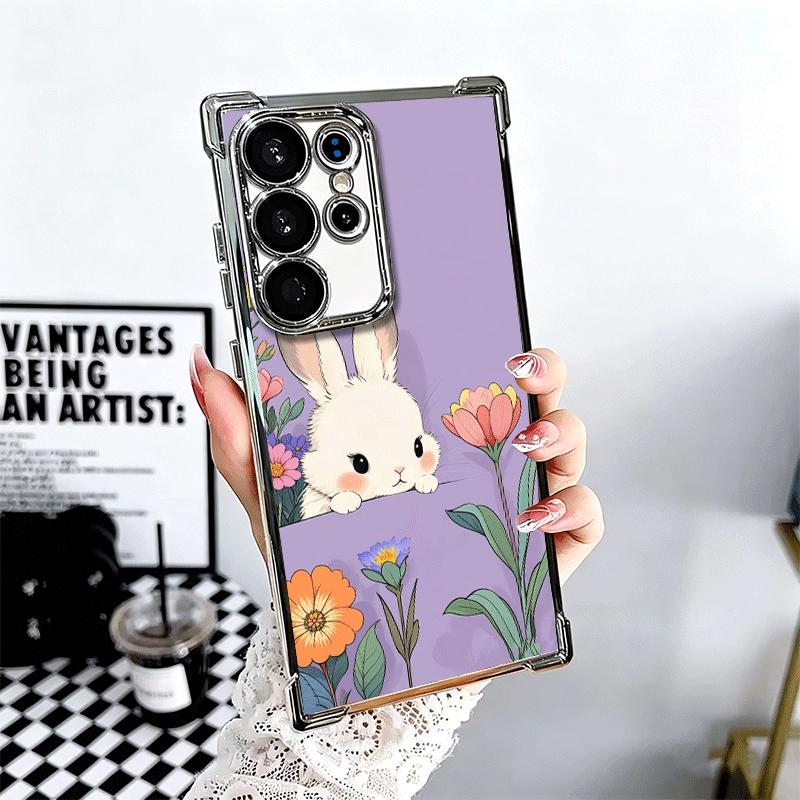 Милый мультяшный кролик с покрытием Чехол для телефона для Samsung Galaxy S24 S25 FE S26 Edge S23 Ultra S22 S21 Plus S20 Противоударный Airbag