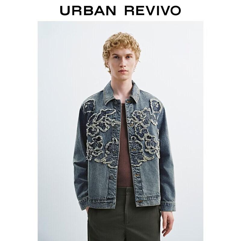 UR Men's Vintage Floral Embroidered Denim Jacket