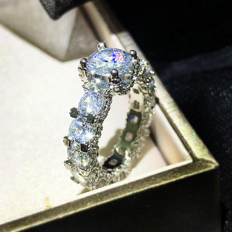 European and American Exaggerated Wedding Banquet Luxury Zircon Round Classic Wedding Ring Ring